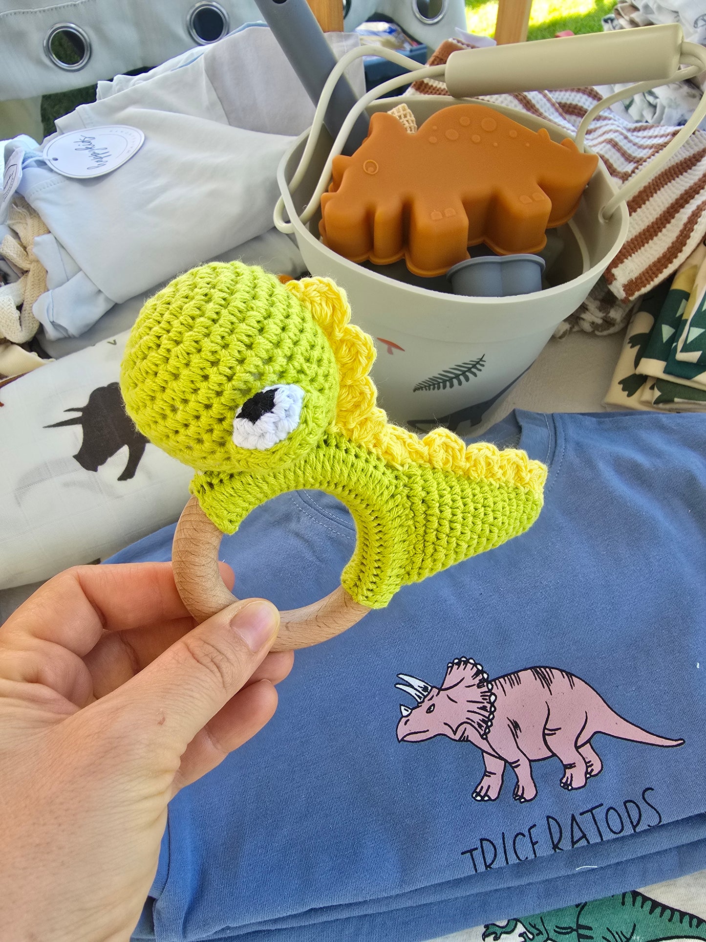 Dino crochet rattle