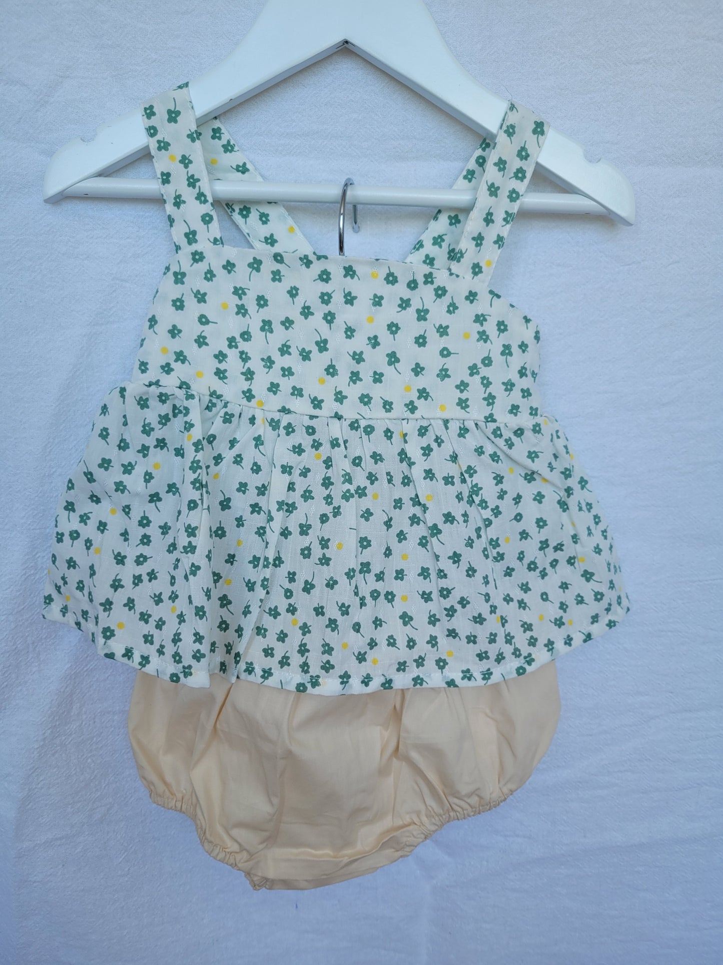 Little green flower top and bloomer set