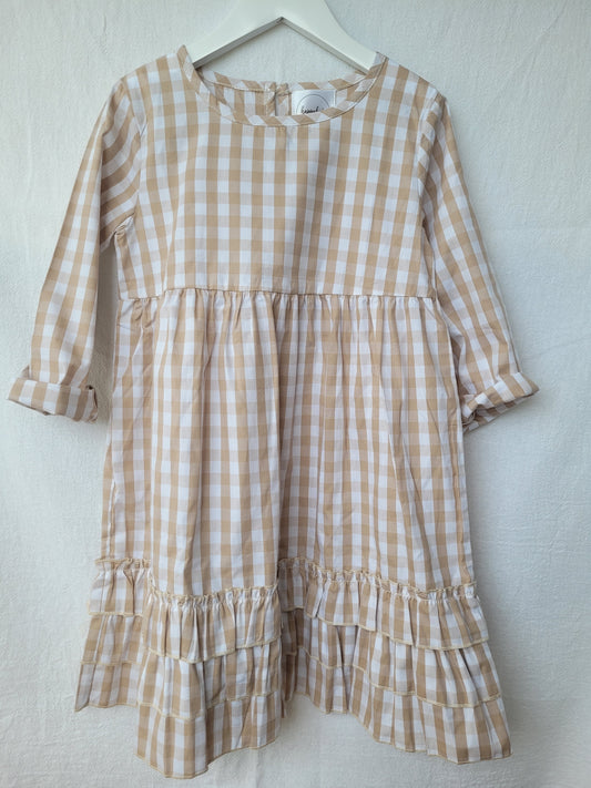 Longleeve Gingham dress beige/white