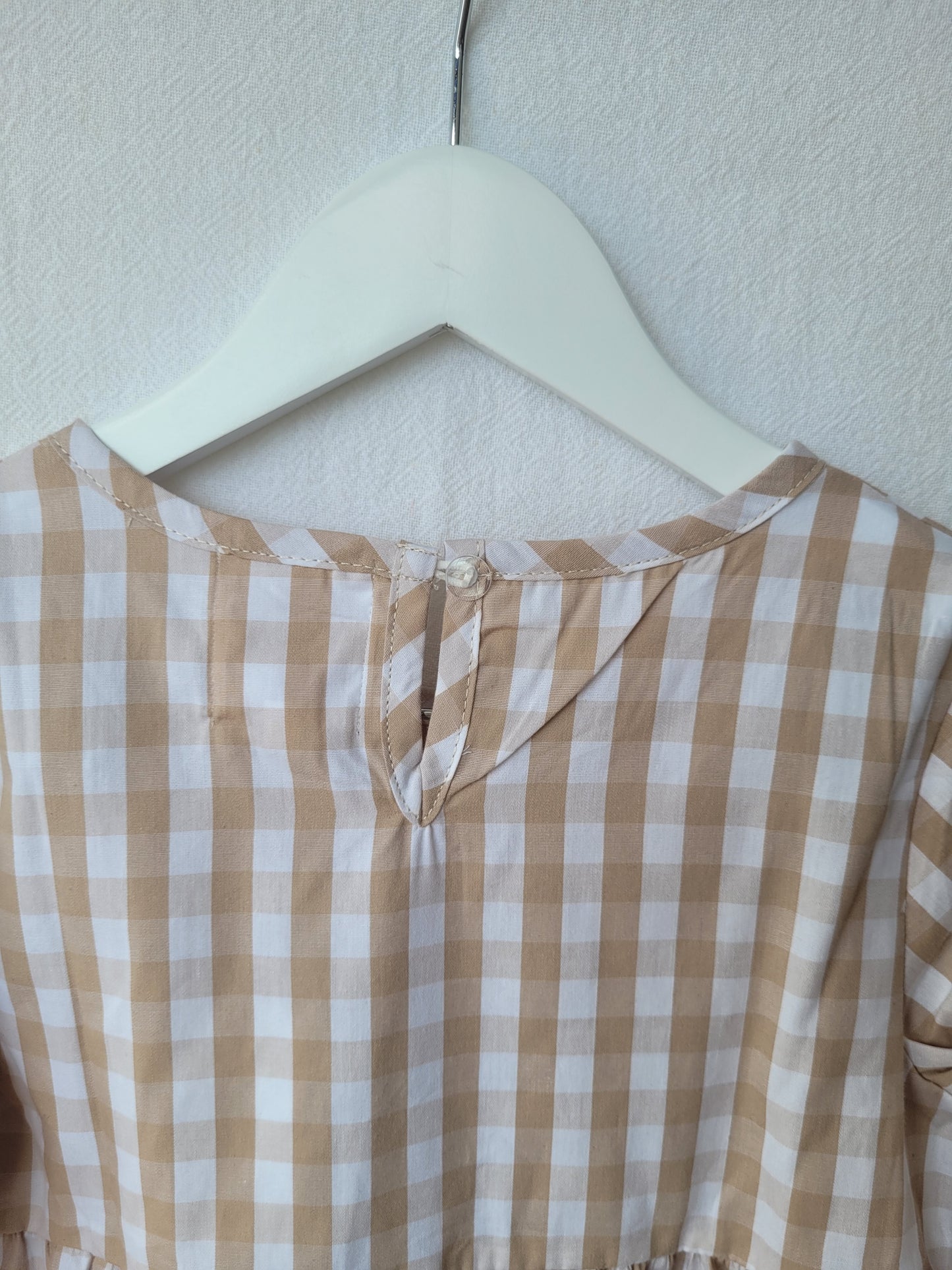 Longleeve Gingham dress beige/white