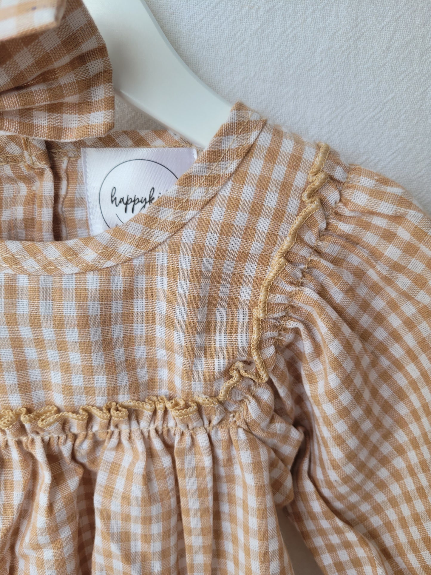 Longsleeve gingham romper with headband