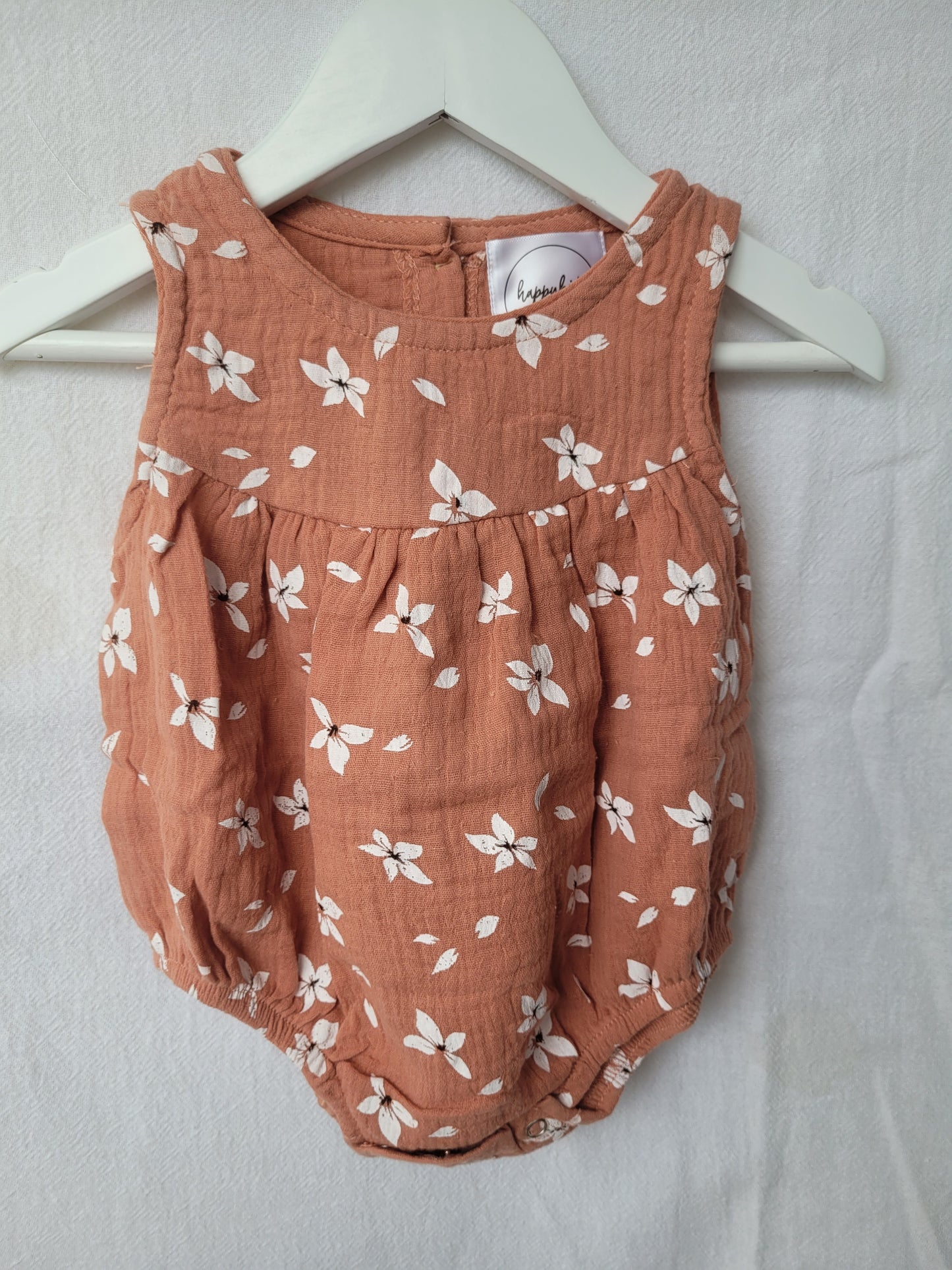 Cotton muslin romper white flowers