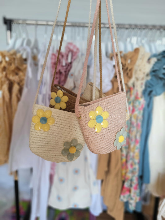 Woven handbags with 2 flowers