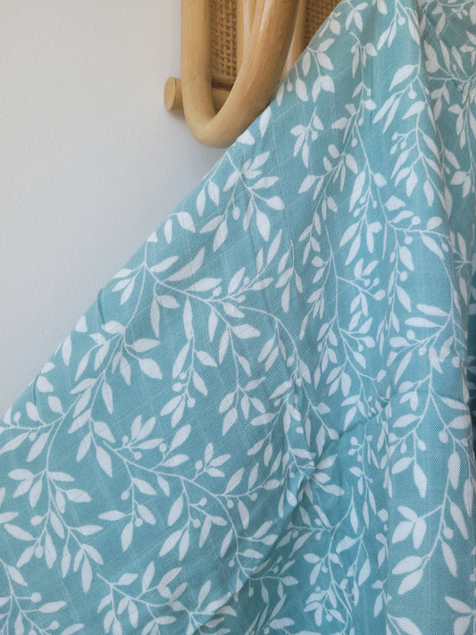 Dusty turquoise leaf bamboo/cotton swaddle