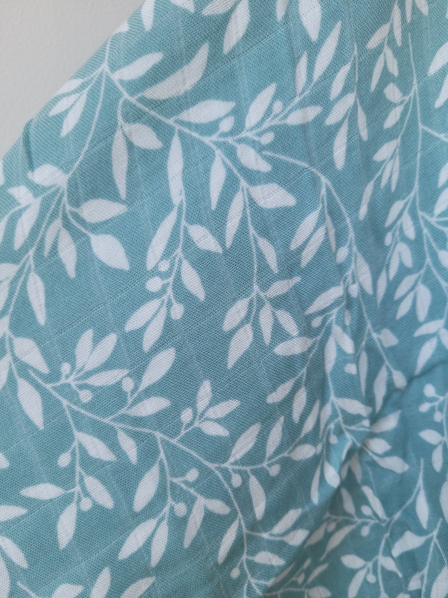 Dusty turquoise leaf bamboo/cotton swaddle