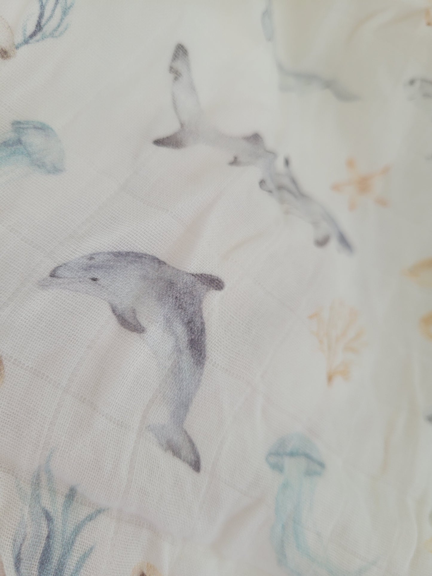 White sea animals swaddle bamboo/cotton