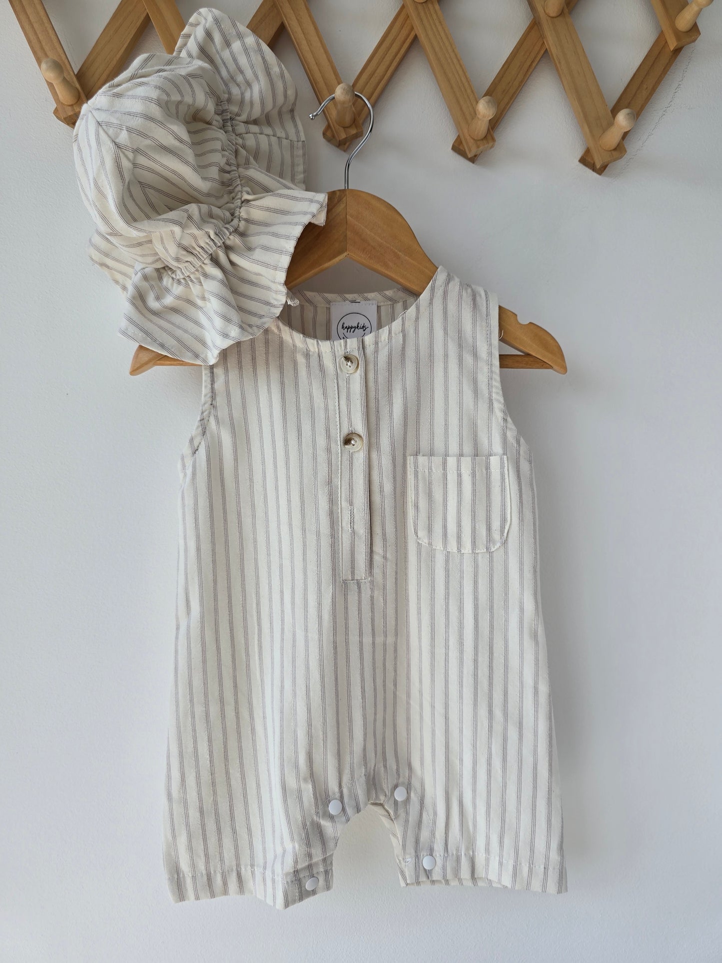 Striped linen romper set