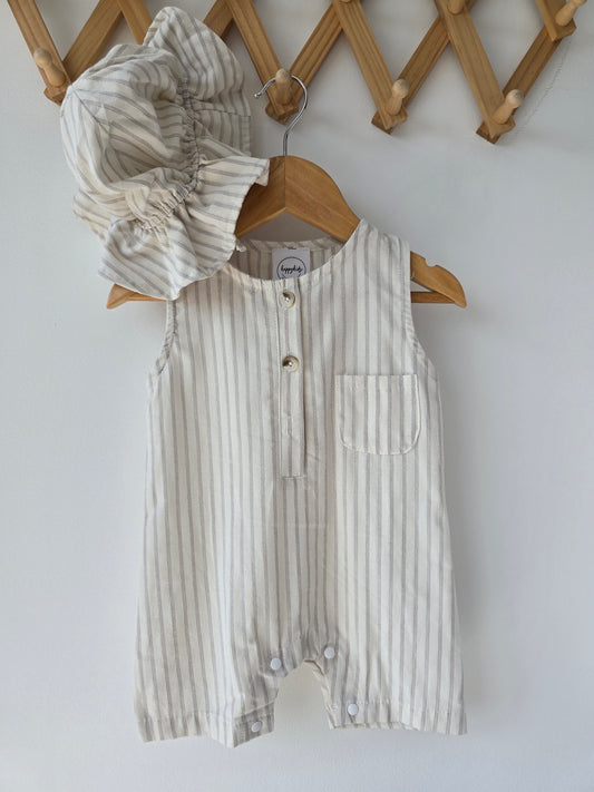 Striped linen romper set