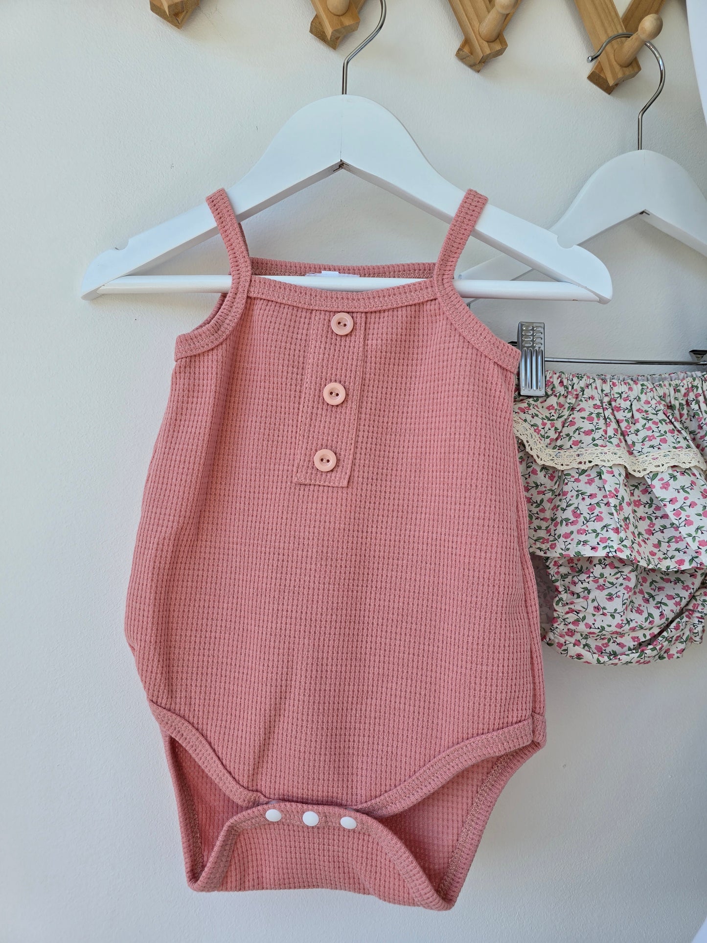 Pink waffle knit bodysuit