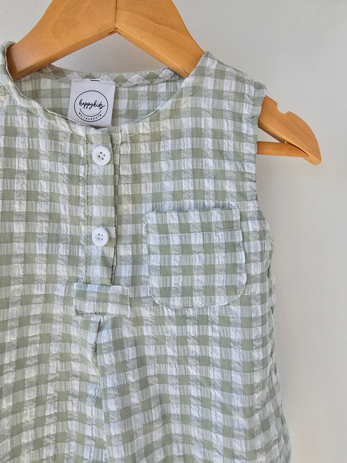Green gingham summer romper