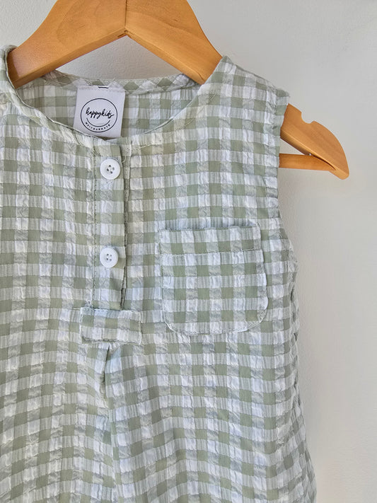 Green gingham summer romper