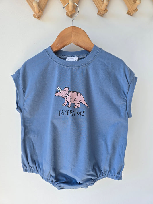 Blue TRICERATOPS romper