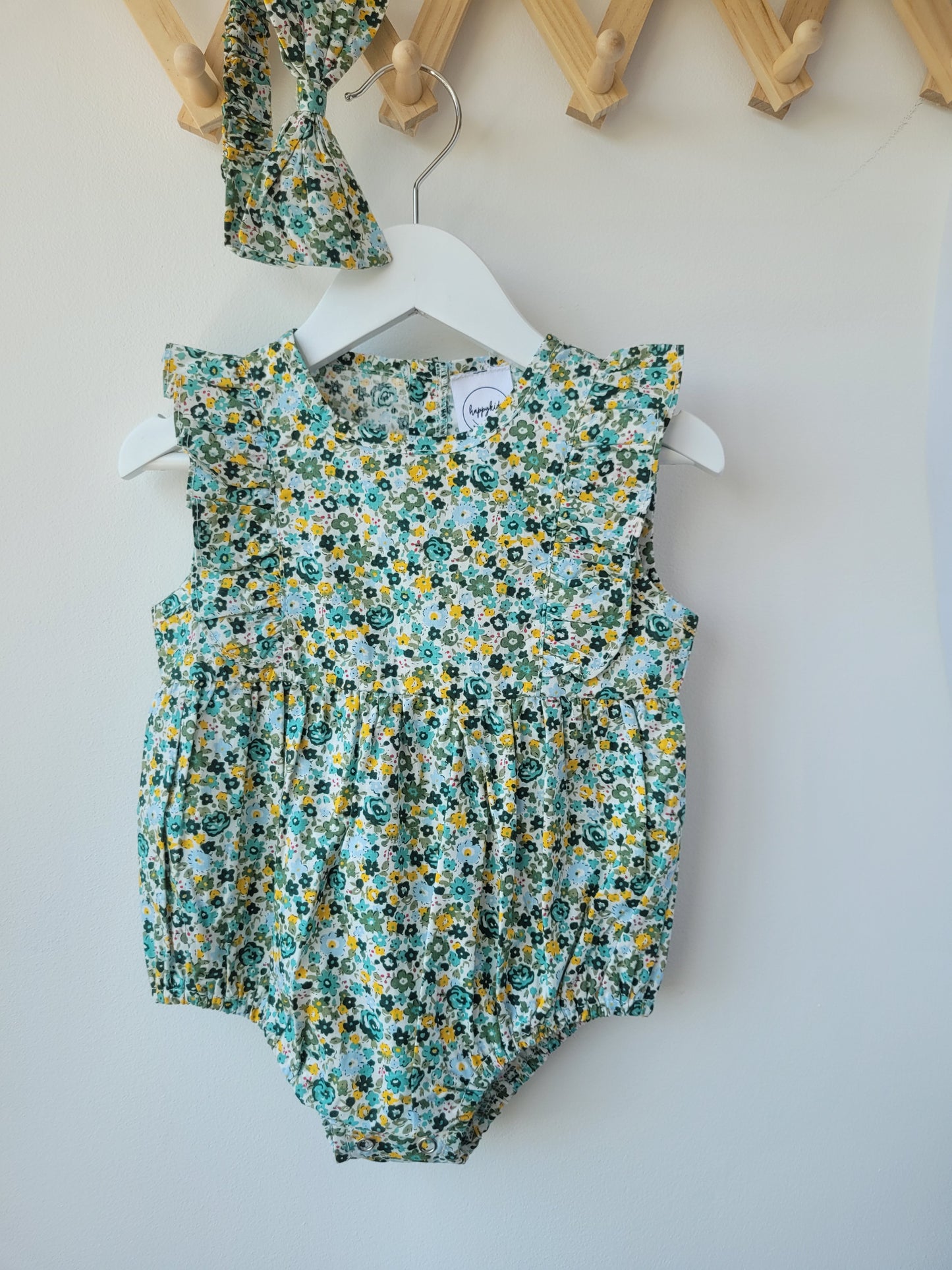 Little green flower romper set