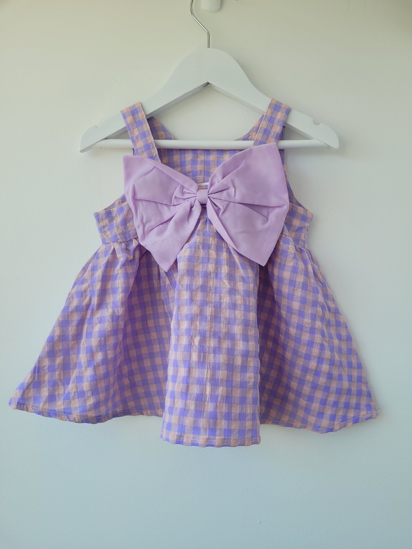 Purple gingham dress with bow