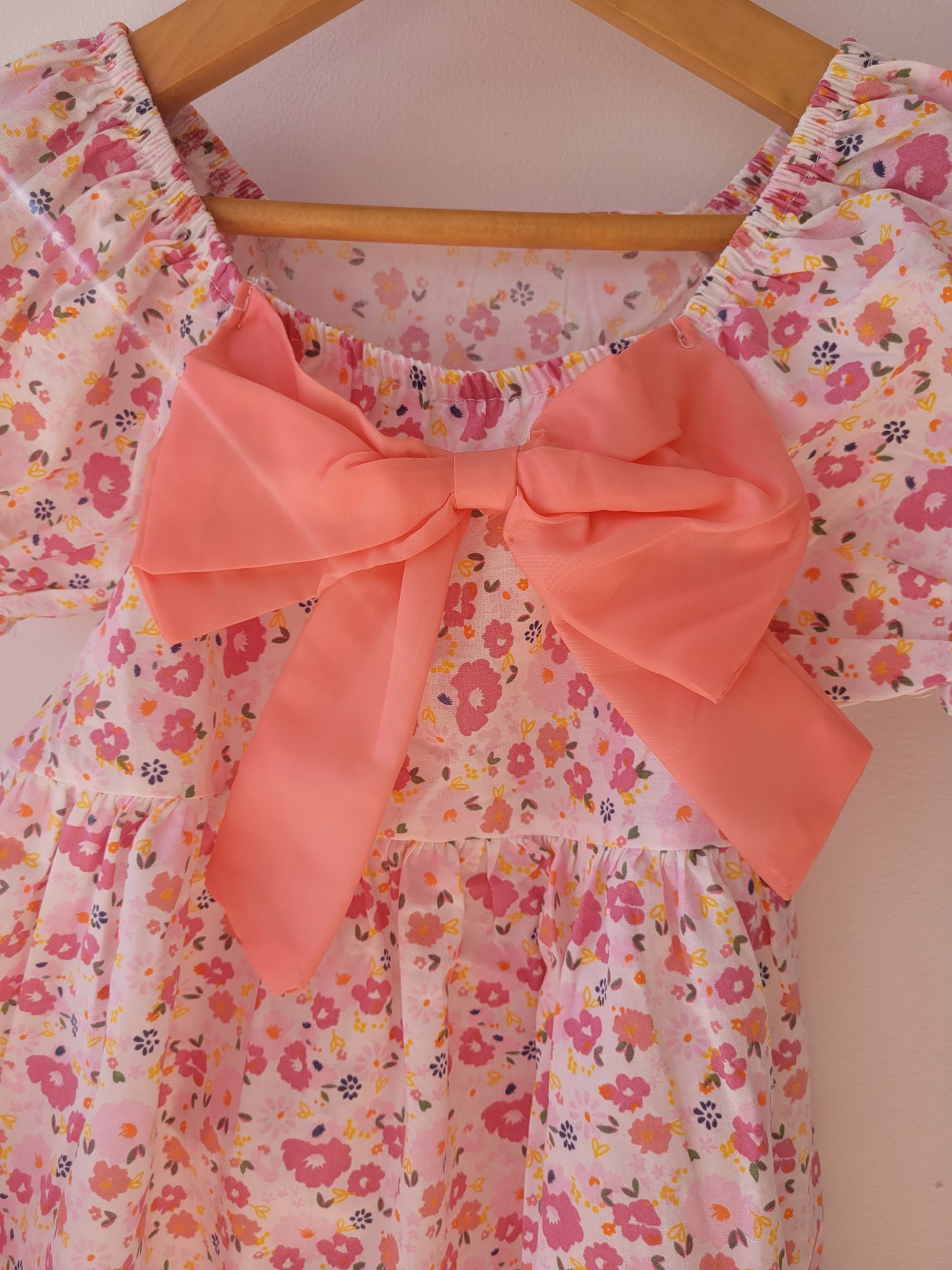 Pink flower dress with bow