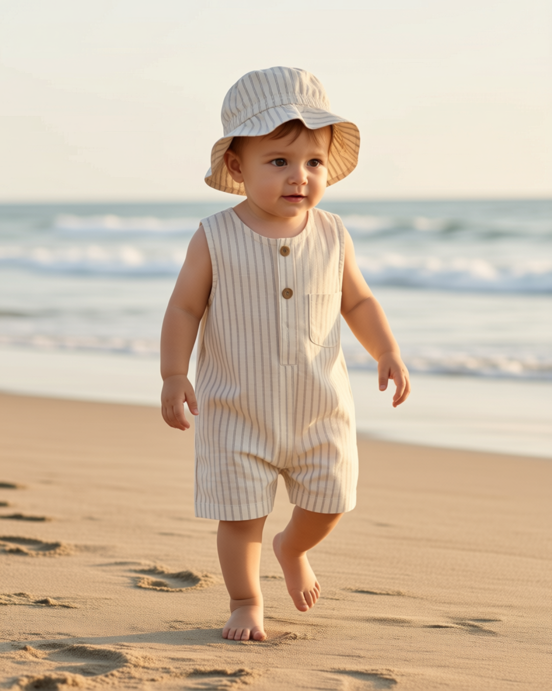 Striped linen romper set
