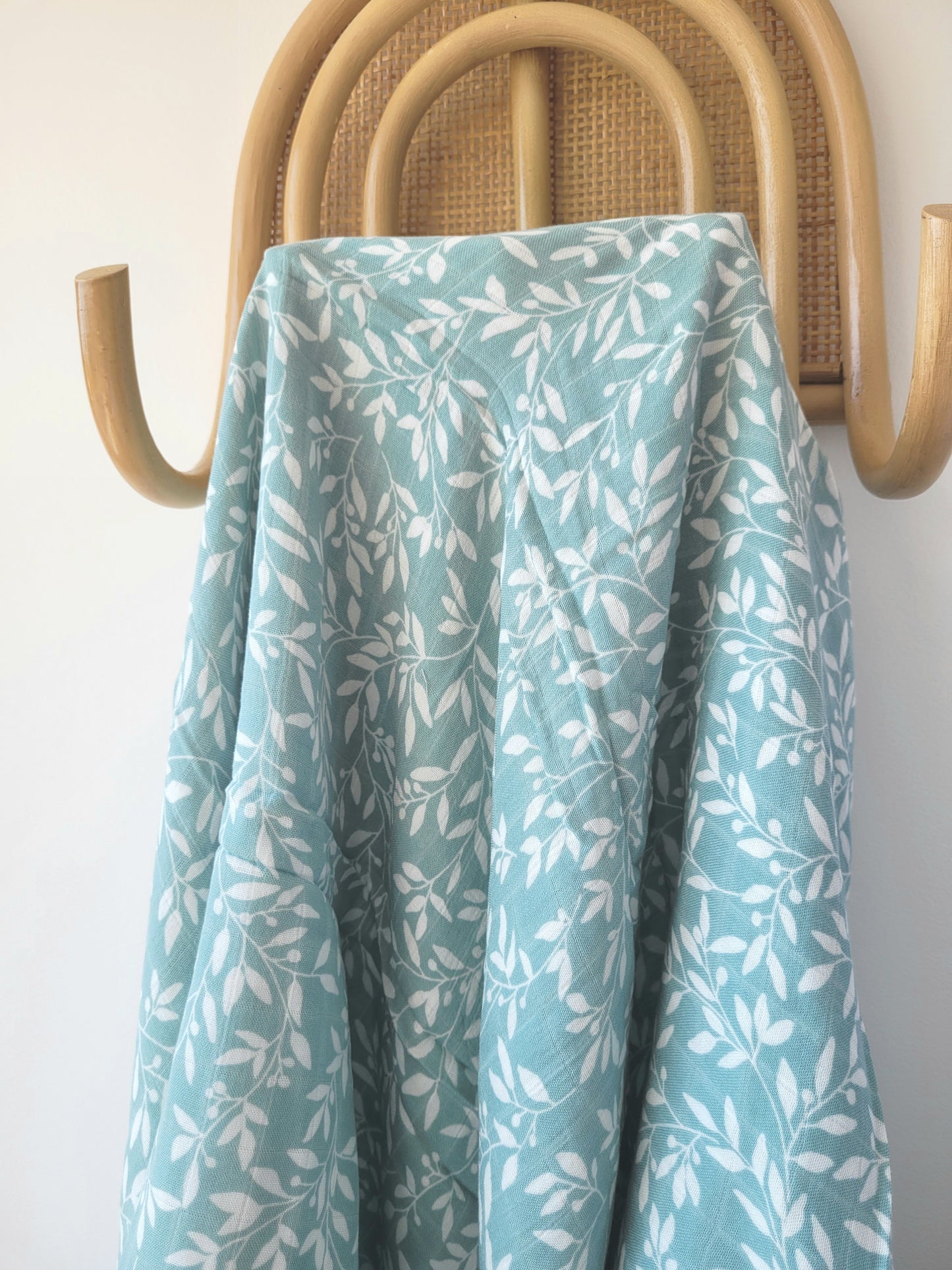 Dusty turquoise leaf bamboo/cotton swaddle