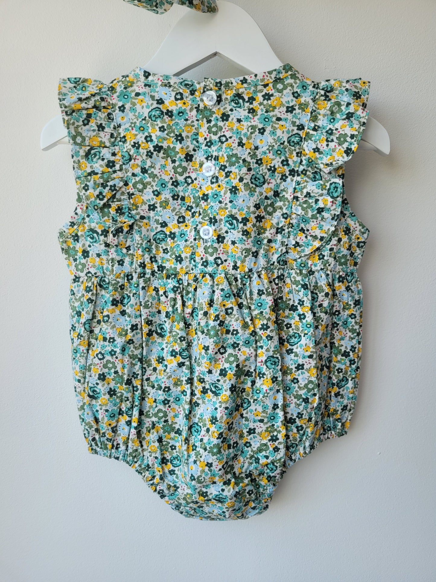 Little green flower romper set