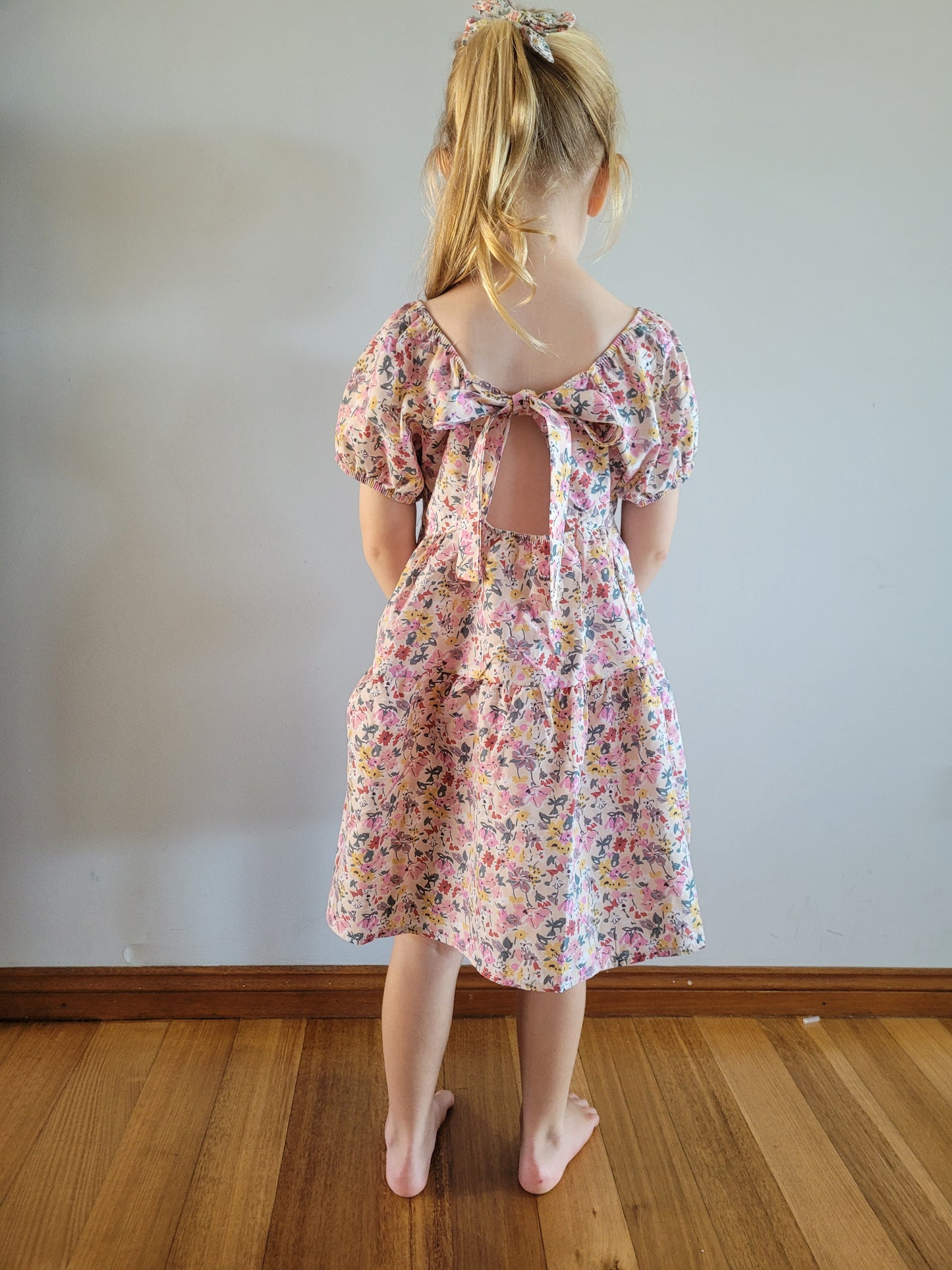 Flower dress pink with bow