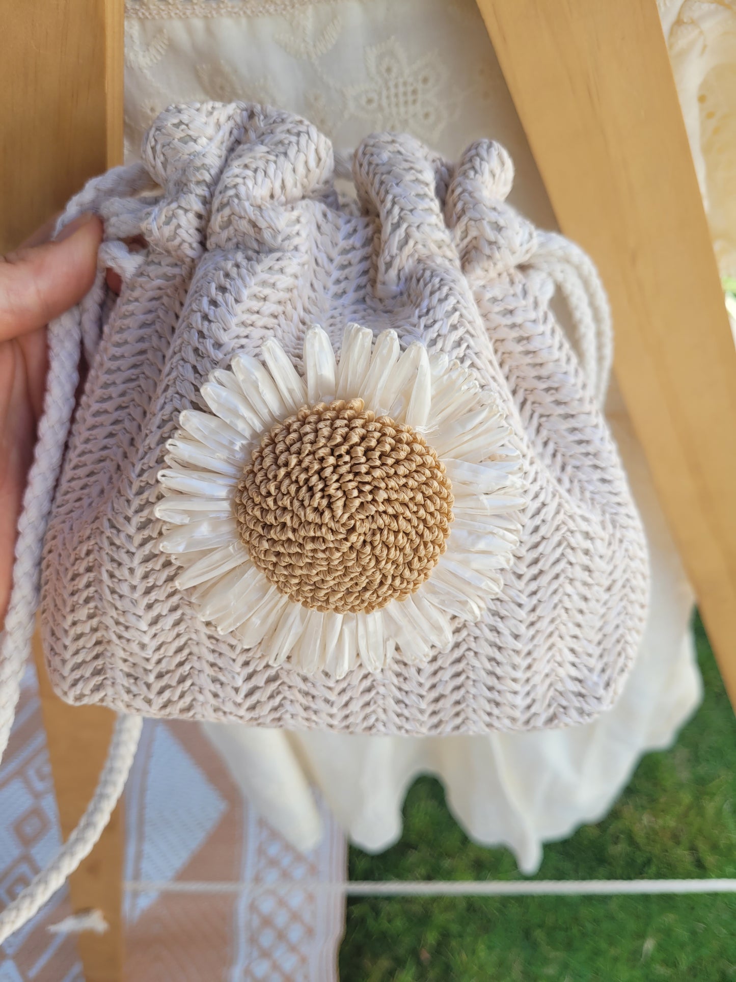 Woven sunflower handbag