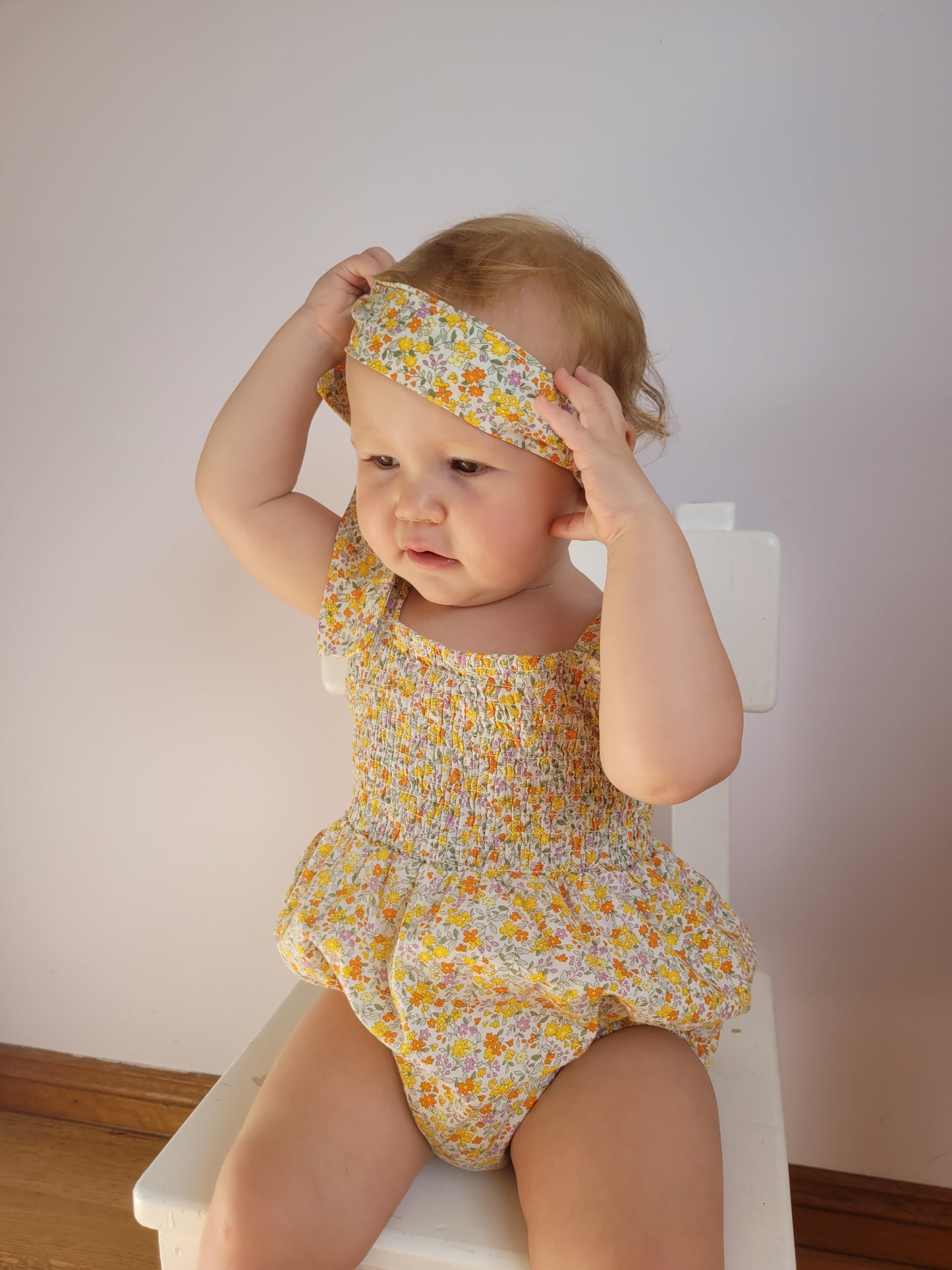 Little yellow flower romper and headband