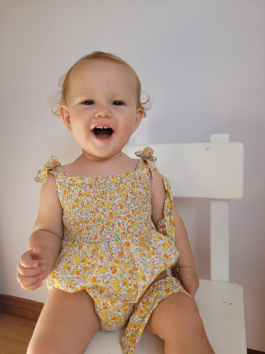 Little yellow flower romper and headband